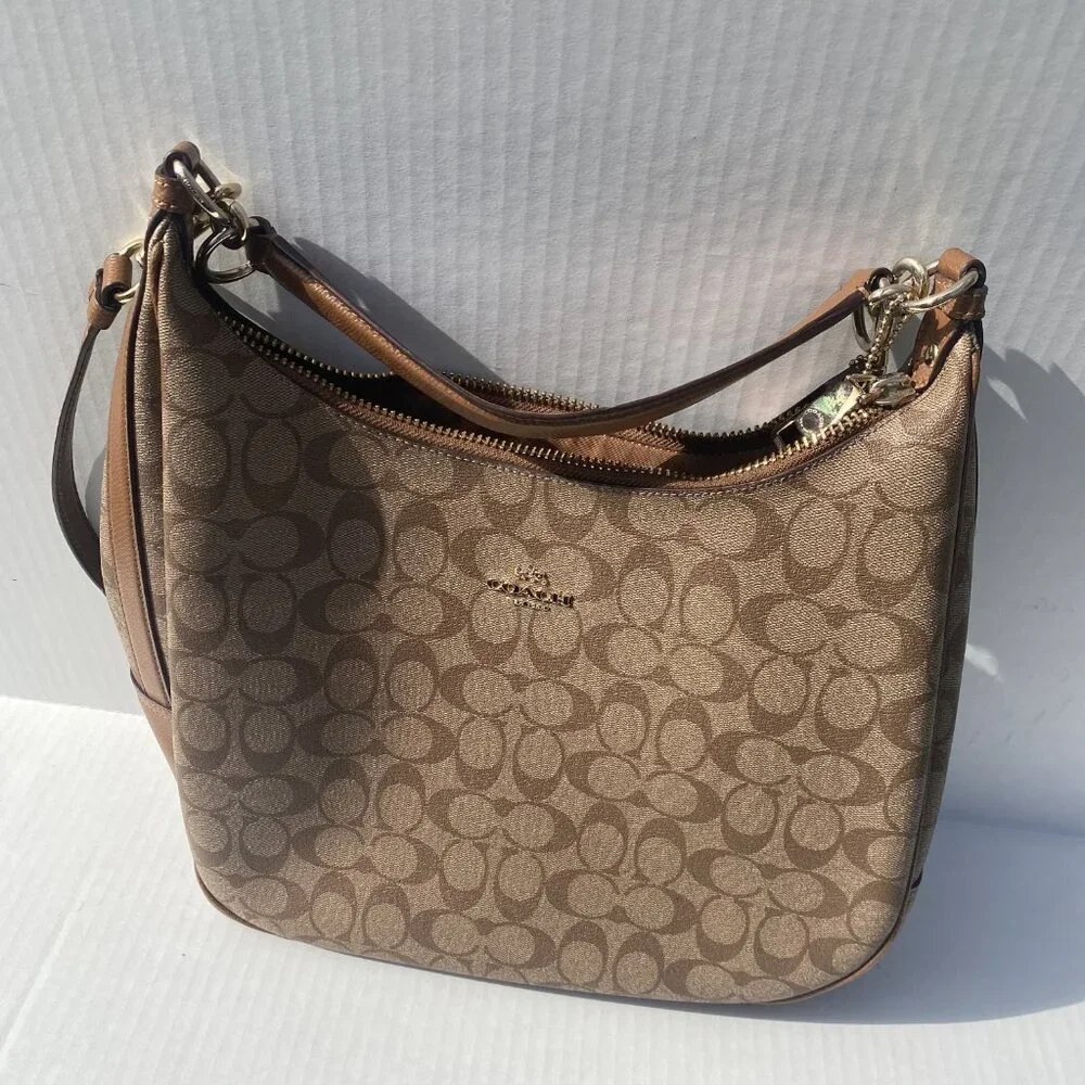 Coach Brown Signature Coated Canvas and Leather Harley Hobo - Picture 6 of 16